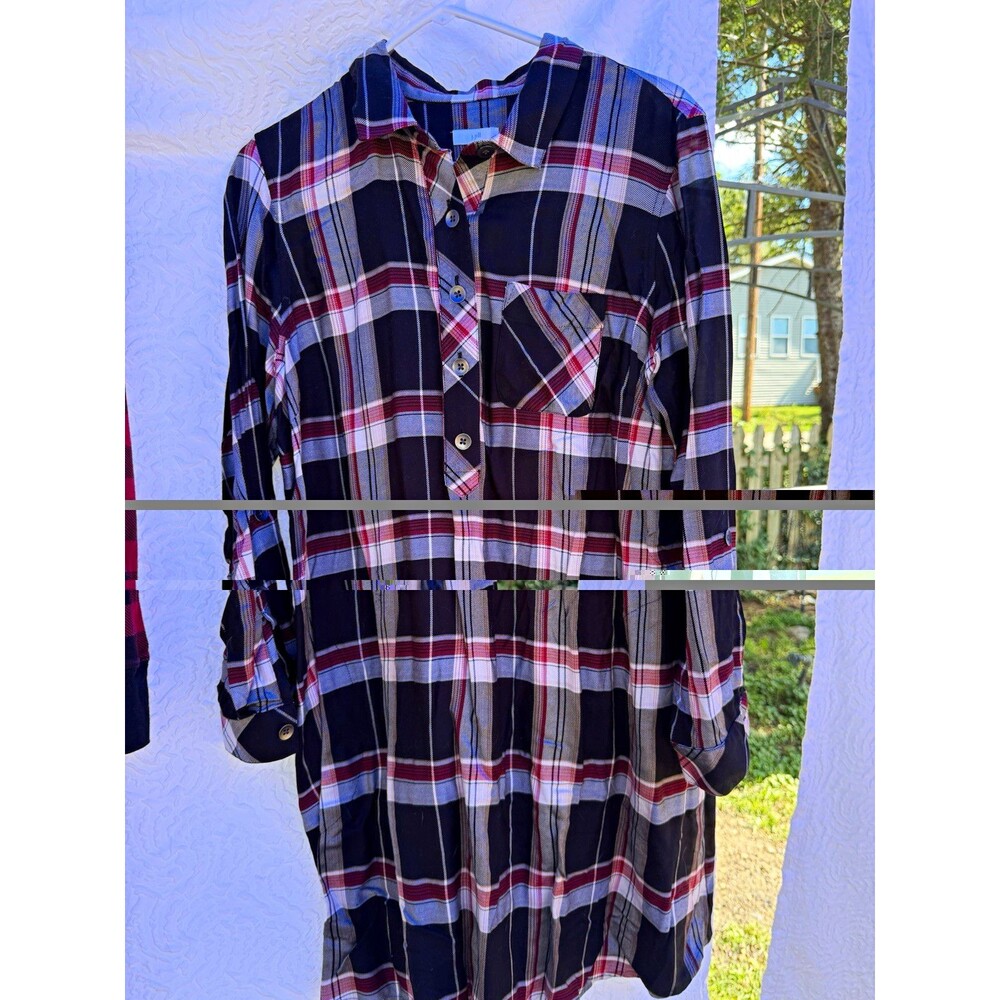 J. Jill Plaid Collared Button-Front Shirt Dress Lyocell Pockets Petite medium